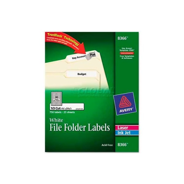 Avery Dennison Avery® Permanent SelfAdhesive Laser/Inkjet File Folder Labels, White, 750/Pack